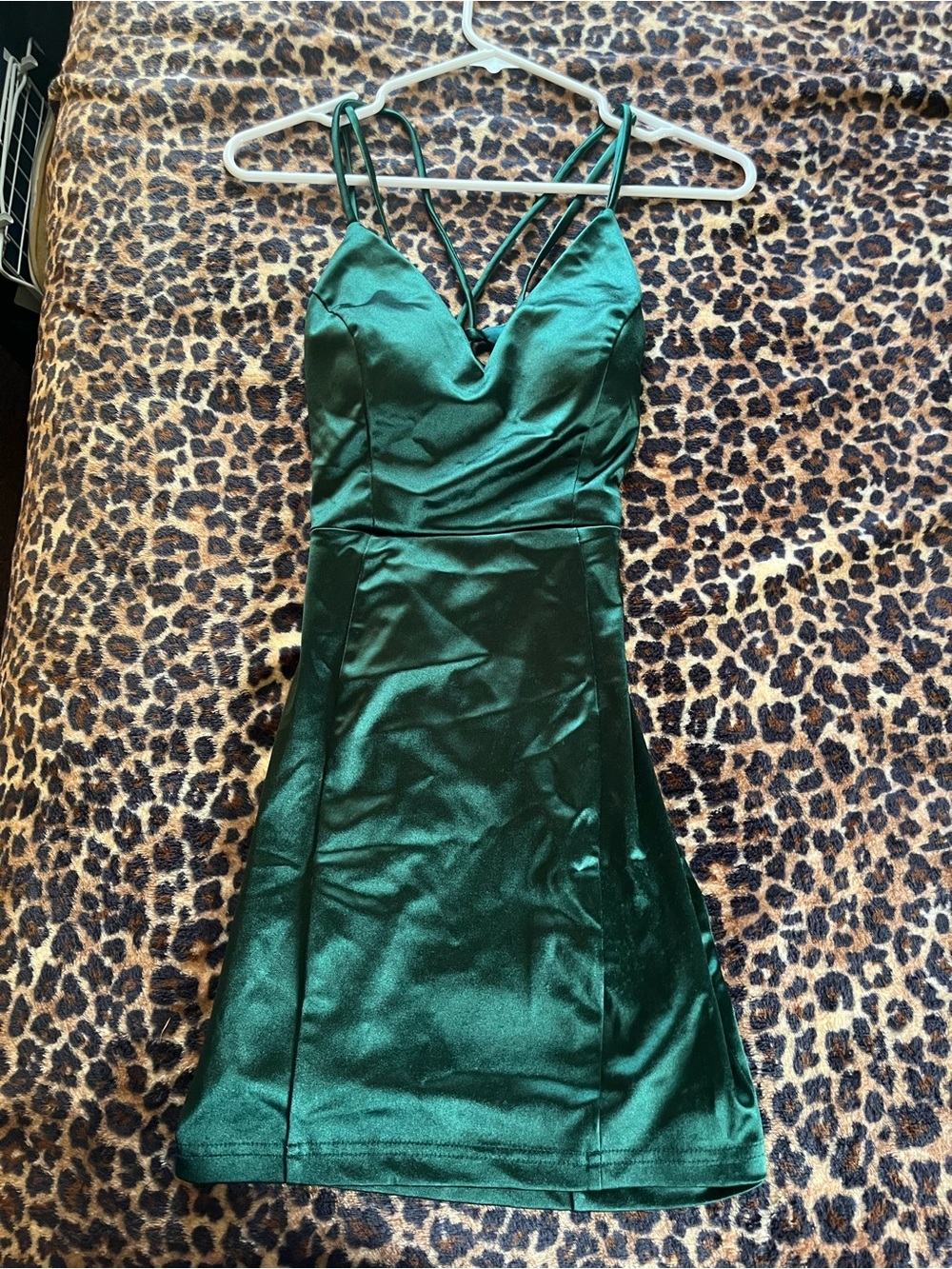 Windsor Emerald Green Satin Strappy V-Neck Mini Dress